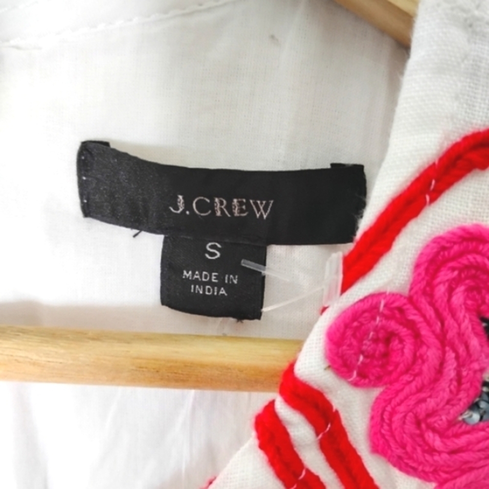 J.Crew 100% Linen Embroidered Dress Pockets Size S NWT - Picture 7 of 11